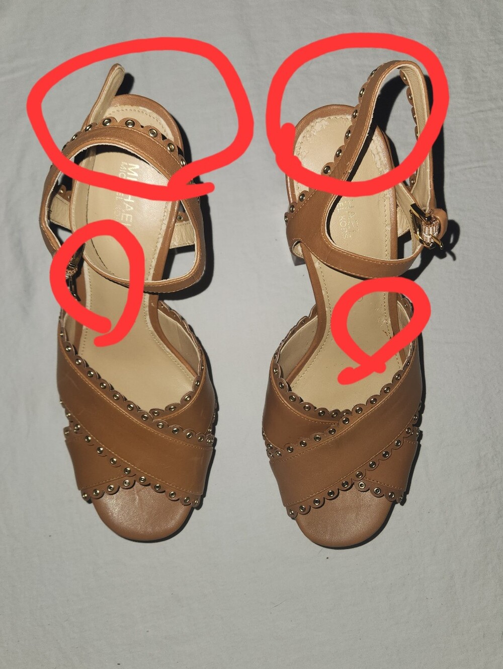 MICHAEL KORS Jessie Studded Tan Brown Leather Sandals Heels Size 8.5 - Picture 12 of 12
